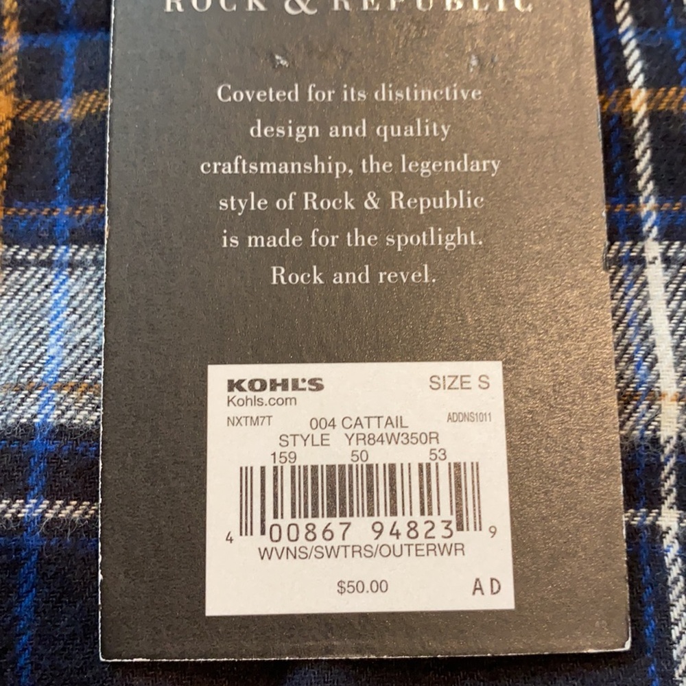 Rock & Republic Small Plaid Flannel Shirt Roll Cuff New D5 - Picture 5 of 10